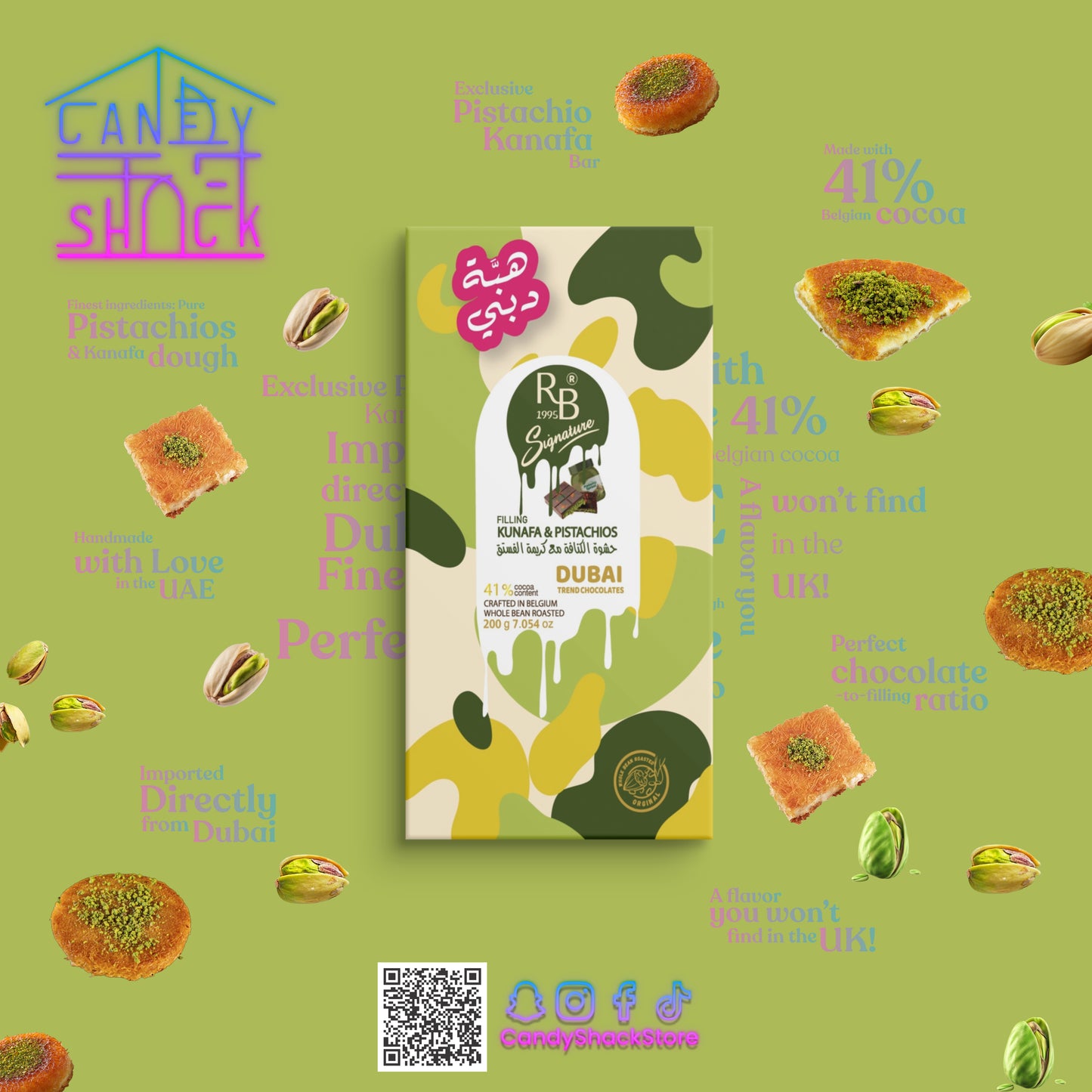 Pistachio Kanafa Chocolate Bar 200g